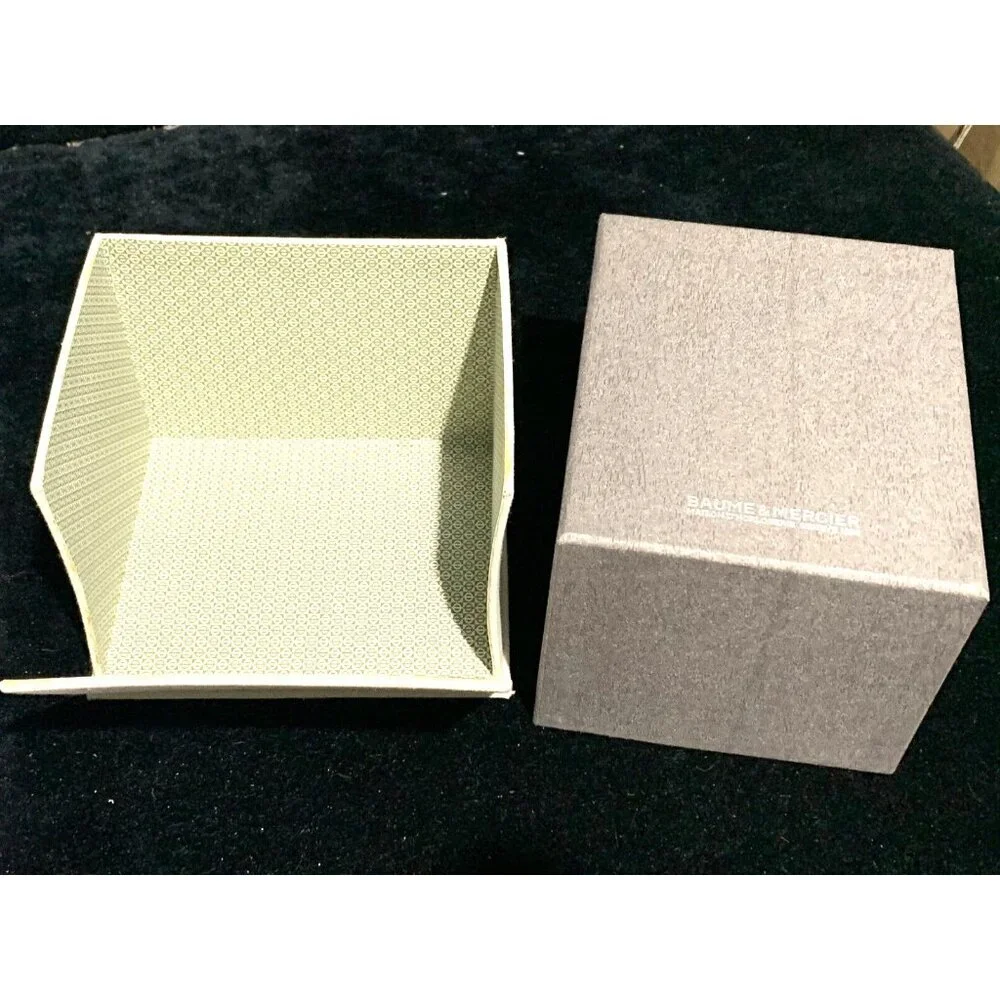 Baume & Mercier Box Watch Presentation Gray Cardboard Brown Leather Empty